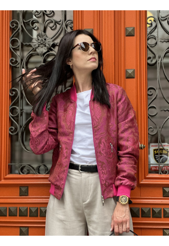 ciemny róż  fioletowy kurtka damska w kwiaty MoWo Fashion