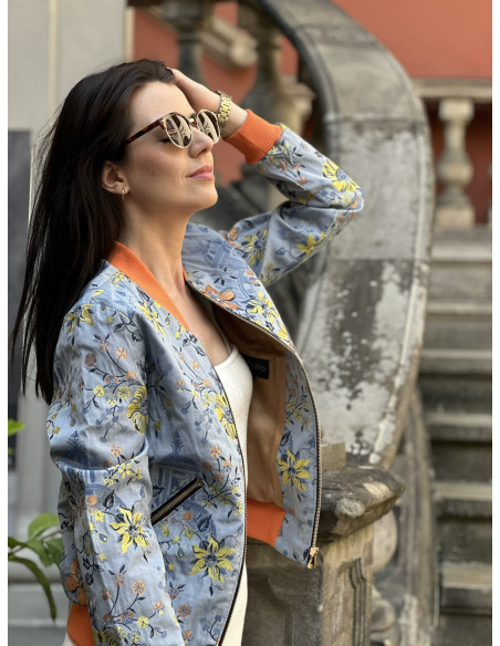 błękitna damska kurtka w orientalne wzory mowo fashion