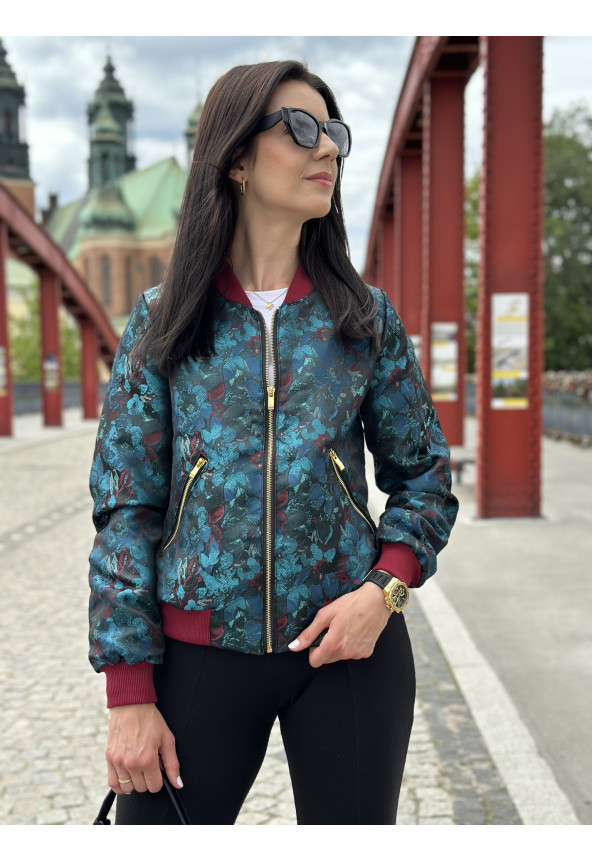 turkusowa kurtka letnia na stójce z ściągaczami mowo fashion