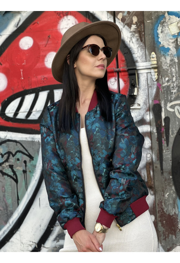 niebieska żakardowa damska bomberka mowo fashion