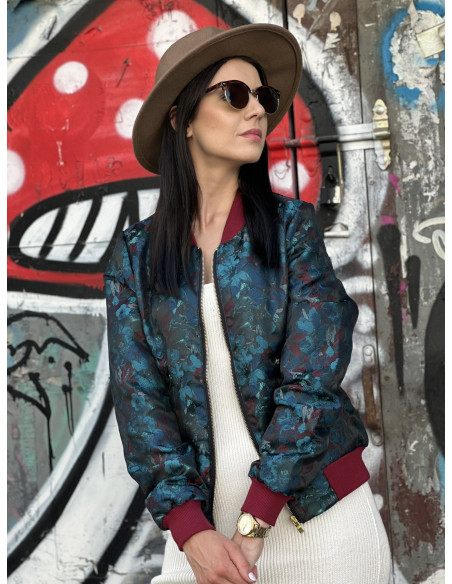 niebieska żakardowa damska bomberka mowo fashion