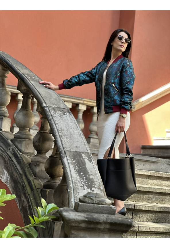 zapinana żakardowa damska kurtka w kolorze niebieskim mowo fashion