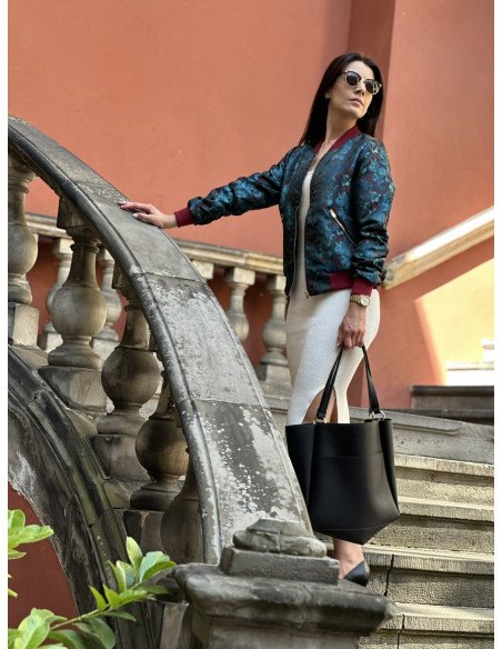 zapinana żakardowa damska kurtka w kolorze niebieskim mowo fashion