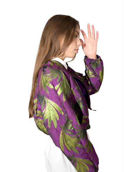 elegancka fioletowa kurtka damska z połyskującą nitką mowo fashion